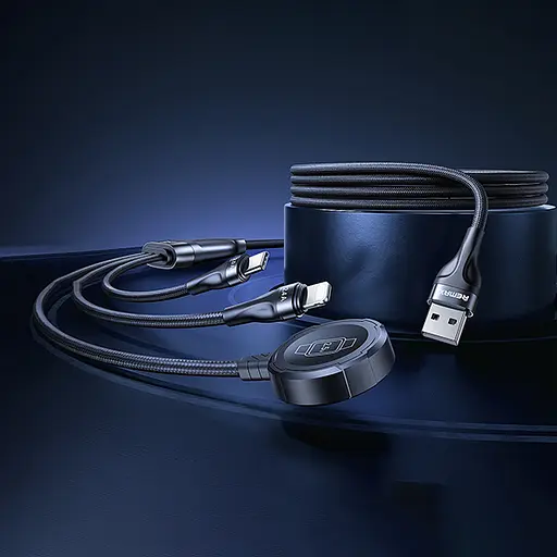 Кабель для зарядки 3в1 REMAX RC-C169 USB-A-Type-c+Lightning+Wireless Charge 1,2м Черный - фото 3