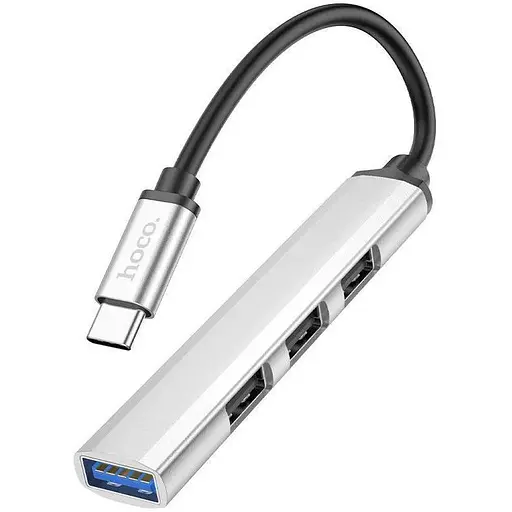 Usb-C хаб разветвитель Hoco HB26 4 in 1 (Type-C to 1xUsb3.0 + 3xUsb2.0) серебристый - фото 1