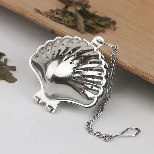 Ситечко заварник для заваривания чая и кофе в форме ракушки с цепочкой из нержавеющей стали Серебристый 88074 - фото 3