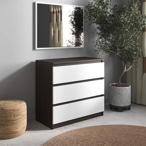 Комод Vays R-3 Венге Темний-Білий фасад, на 3 шухляди без ручок, ЛДСП 80×40×75 см - для дому, офісу, вітальні, спальні
