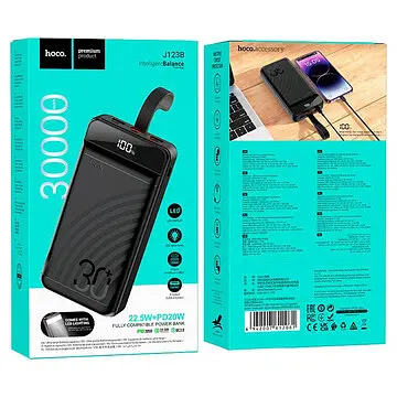 Універсальна зарядна батарея Hoco J123B 30000mAh Element PD20W+QC3.0(22.5W) Чорний - фото 6