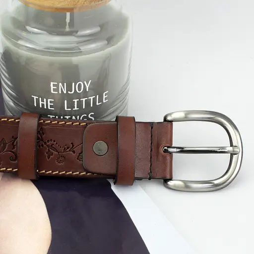 Ремінь шкіряний жіночий з квітами коричневий батал SF-3531 (145 см) - фото 6