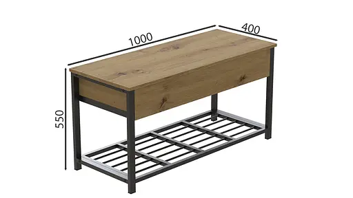 Банкетка з ящиком Ferrum-decor Дрейк 1 550x1000x400 метал Чорний ДСП Дуб Артізан 16 мм (FRD-103050) - фото 4