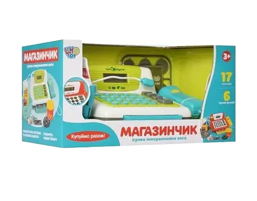 Кассовый аппарат 7016-UA обучение, калькулятор, микрофон, сканер, продукты, в коробке (6903158702014) - фото 2