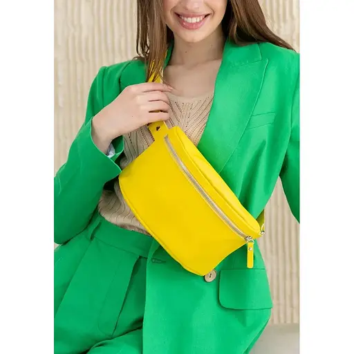 Кожаная поясная сумка желтая - фото 1