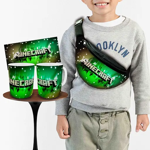 Набор: детская сумка-бананка+кружка Майнкрафт "Minecraft" 32х15см,бананка для мальчика через плечо (00915)