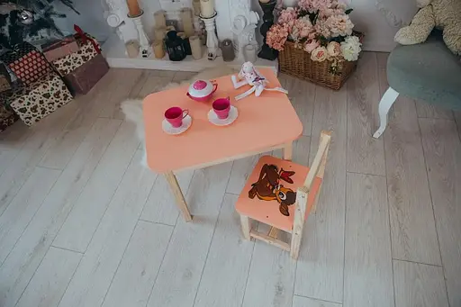 Детский стол с ящиком и стул для учебы (Розовый) Олень - фото 5