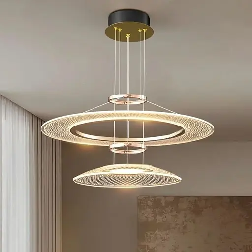 Невероятная каскадная люстра с акриловыми резными рассеивателями 60+38 см Line F Арт. C12-600+380 AB - фото 1