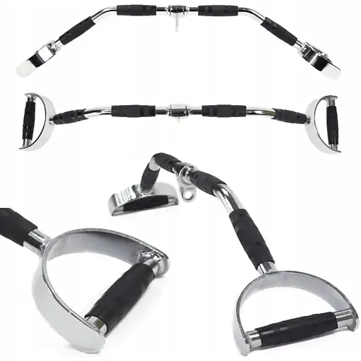 Ручка для верхньої тяги York Fitness 86см з паралельним хватом вигнута з гумовими рукоятками, хром - фото 9