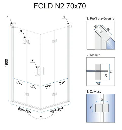 Душова кабіна Rea Fold N2 80x80 REA-K9990, Хром, Універсальна, прозорий - фото 7