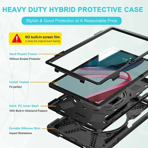 Чохол Rugged 3 Layers броньований протиударний з захистом Lenovo Tab P11 Pro 2nd gen 11.2 TB132FU TB138FC Чорний - фото 4