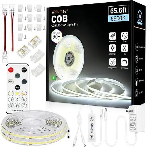 Світлодіодна стрічка COB з пультом 65,6 футів 6500K денне світло Біле