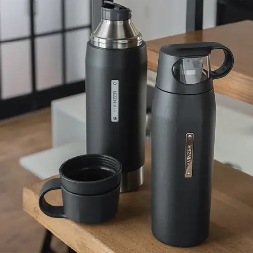 Термос Vinzer чорний нержавіюча сталь 1000 мл (50137) - фото 4