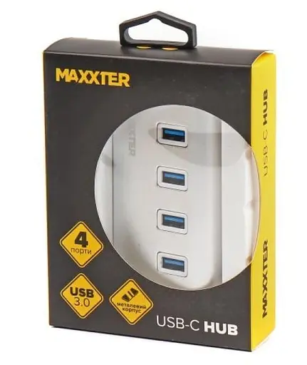 USB-Хаб Maxxter USB Type-C 4хUSB3.0 Silver (HU3С-4P-01) - фото 4