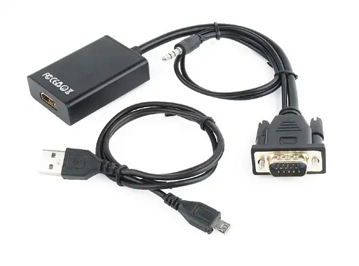Адаптер VGA (M)-HDMI (F), Cablexpert, Black, 3.5 мм для передачі стереозвуку, USB для живлення (A-VGA-HDMI-01) - фото 3