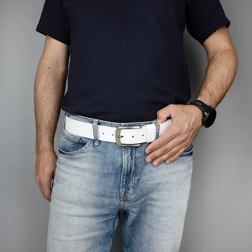 Ремень мужской кожаный SF-4002 белый под джинсы (130 см) - фото 4