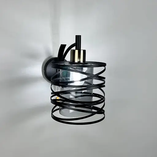 Чорне металеве бра Лофт у корпусі 25х16 см з плафоном Line F Арт. 8190/1W BK+GR - фото 4