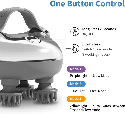 Беспроводной массажер для головы 3 режима 4 сменные массажные головки - фото 4