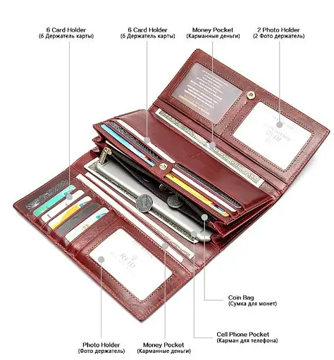 Женский кожаный кошелек Vintage 9.5х19х3 см acs0018213 - фото 4