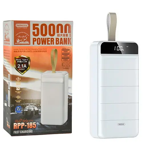 Універсальна мобільна батарея Remax RPP-185 Leader 50000mAh з ліхтарем (Білий) - фото 3