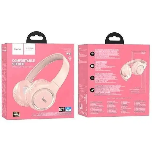Беспроводные Bluetooth наушники Hoco W41 розовый - фото 3