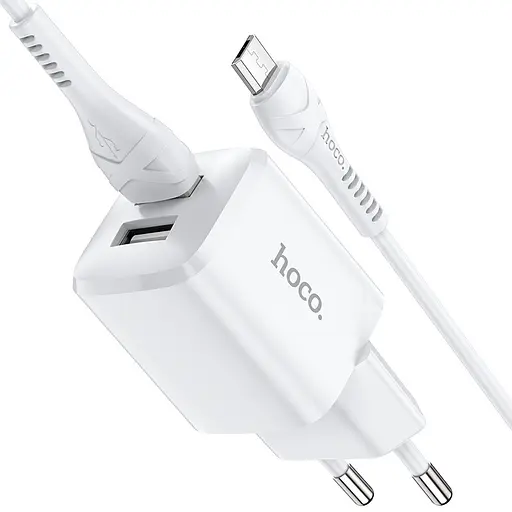 Зарядний пристрій Hoco N8 Briar dual port charger set з кабелем Micro USB - 2USB біле - фото 1