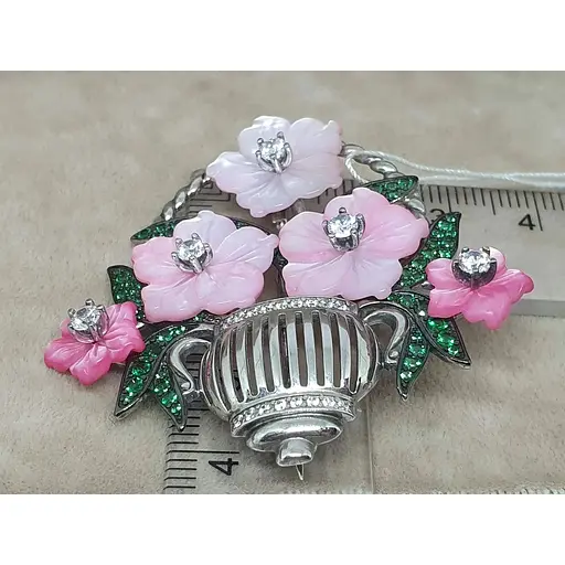 Серебряная брошь Tango с перламутром и фианитами. 660150С - фото 4