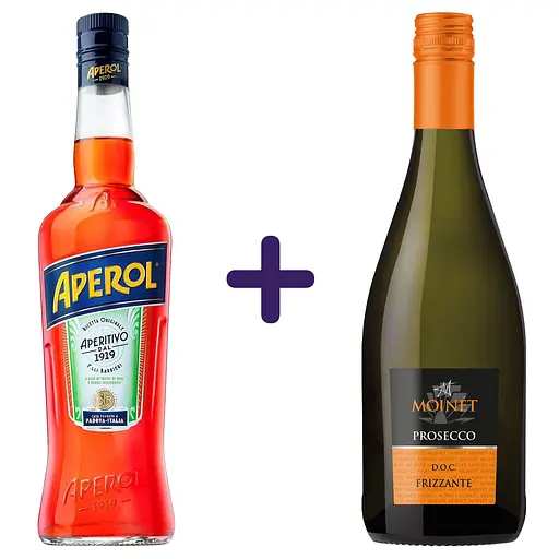 Набір Аперитив Aperol Aperetivo 11% 0.7 л + Вино напівігристе Moinet Prosecco Frizzante DOC біле напівсухе 0.75 л - фото 1