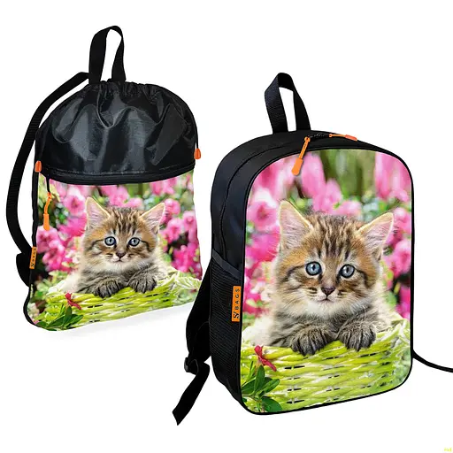 Школьный рюкзак детский с котенком + Сумка для обуви спортивной формы рюкзак-мешок для мальчика (01700)