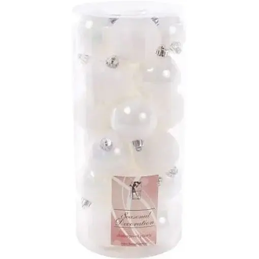 Набір святкових ялинкових кульок Білий перламутр діаметром 6 см 24 шт глянцеві глітер і матові - фото 1