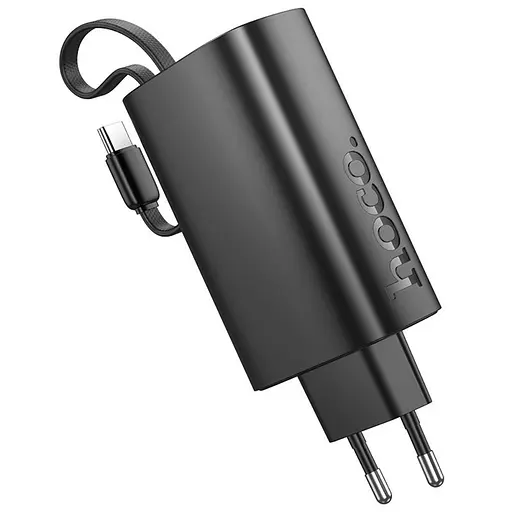 Мережевий зарядний пристрій Hoco J148 з вбудованим Power Bank 5000mAh PD 20W + кабель Type-C чорний - фото 3