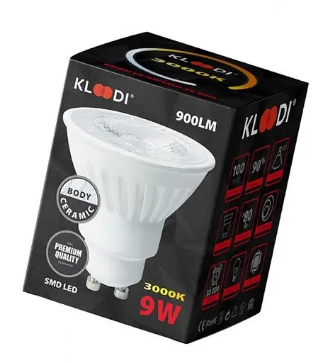 Лампа LED GU10 9W 3000К 900Lm Kloodi KDGU10-9WSMD 3K 60D - фото 3