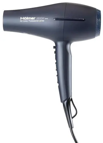 Фен Holmer HHD-260I PRO, Black, 2600 Вт, 2 скорости, 3 режима, ионизация, диффузор, концентратор, AC motor, функция Cool Shot, ручка Soft Touch, нагревательный элемент керамический - фото 2