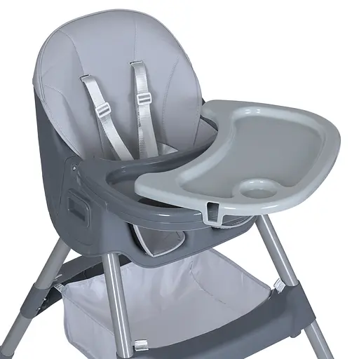 Стульчик для кормления Bambi M 5722 с корзиной для игрушек и чехлом из мягкой экокожи, серый - фото 5
