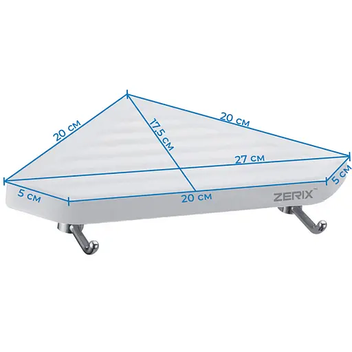 Поличка кутова з 2 гачками Zerix пластикова A8022 ZX2816, Білий - фото 2