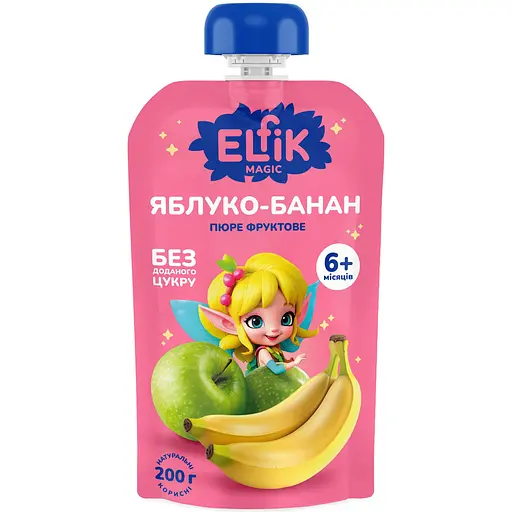 Уцінка. Пюре фруктове Elfik Magic Яблуко-Банан 2400 г (12 шт. x 200 г) - фото 2