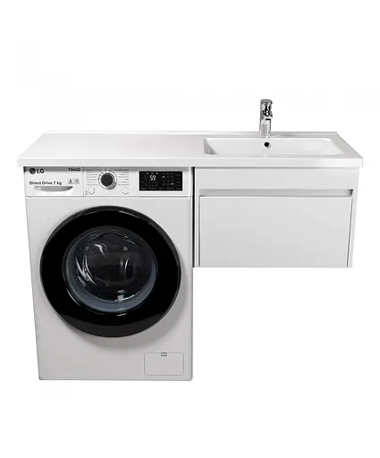 Тумба Мойдодир Wing 60-А-W з умивальником Rodeo 120 R з крилом над пралкою підвісна Білий - фото 9