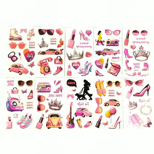 Набор детских временных тату Pink pink-tatoo-set-10, 12х6 см
