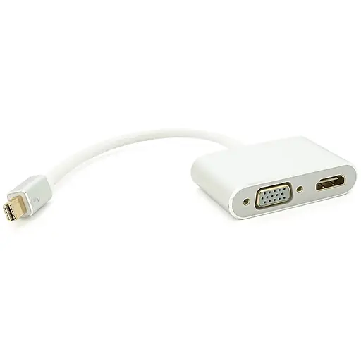 Конвертер mini Display Port (папа) на HDMI/VGA(мама) 30cm, Silver, 4K/2K, Пакет