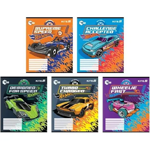 Зошит учнівський "Hot Wheels" Kite HW25-234 12 аркушів 1 шт. в асортименті - фото 1