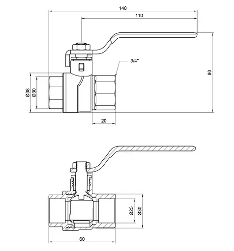 Кран кульовий Thermo Alliance Forte 3/4" ВВ прямий, PN40, важіль SF600W20 - фото 4