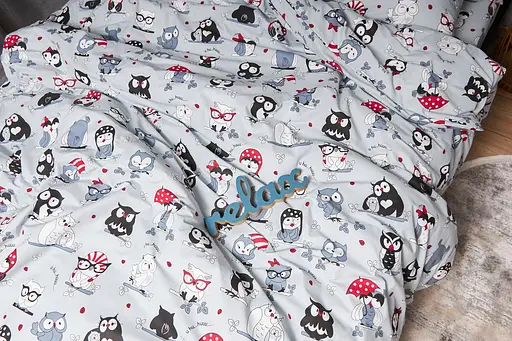 Комплект постельного белья Moon&Star Бязь Gold Люкс Owls Gray King Size 220x240 наволочки 4х70х70 - фото 5