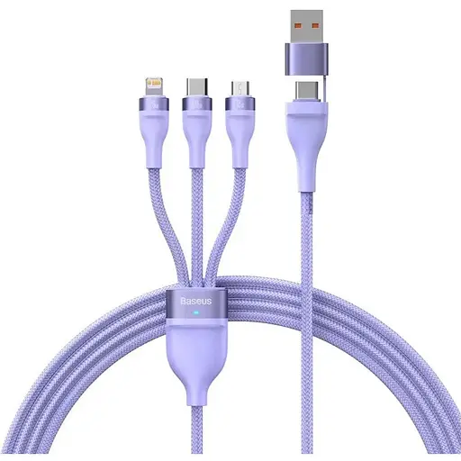 Кабель Baseus Flash Series II Two-for-three Charging Cable U+C to M+L+C 100W 1.2 м Purple - фото 1