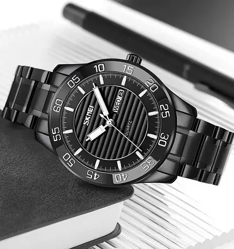 Чоловічий наручний класичний годинник Skmei 9293 (Сріблястий з чорним циферблатом) - фото 3