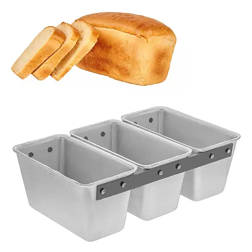 Форма потрійна хлібна для випікання стандартного "соціального" хліба цеглинки Л7 алюміній (36х21х11 см), Полімет 81320 - фото 1