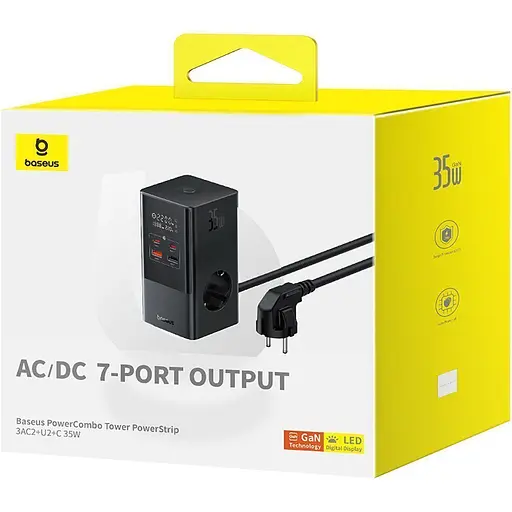 Сетевое зарядное устройство для Baseus GaN PowerCombo Tower Digital PowerStrip 35W Black E00023606113-00 (150724) - фото 6