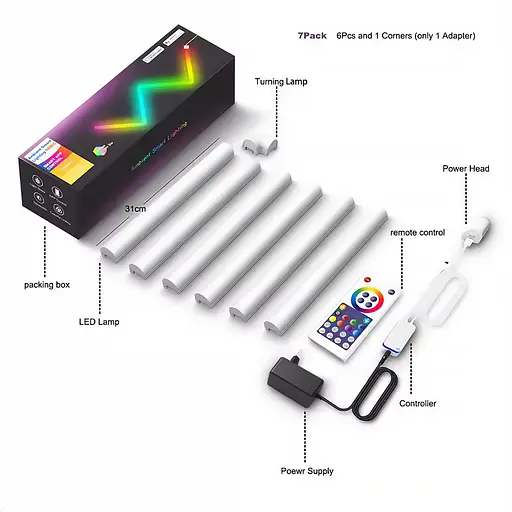 Настінний світильник Lines SAL-013B Bluetooth USB interface with app (6+1 pcs) White - фото 2
