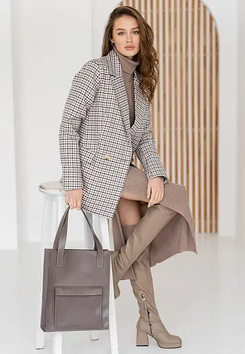 Шкіряна жіноча сумка шоппер Бетсі з кишенею темно-бежева Краст - фото 6