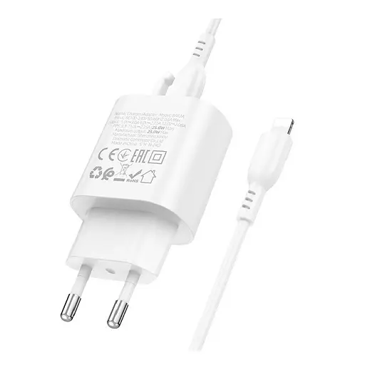 Сетевое зарядное устройство с кабелем Borofone BA82A Platinum single port PD25W charger set (C to iP) (EU) белый - фото 3