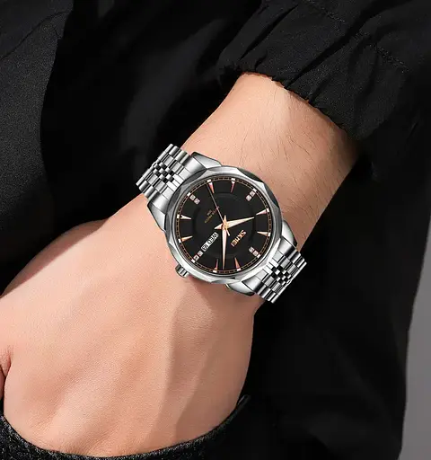 Годинник чоловічий класичний Skmei 9268 (Сріблястий з чорним циферблатом) - фото 4